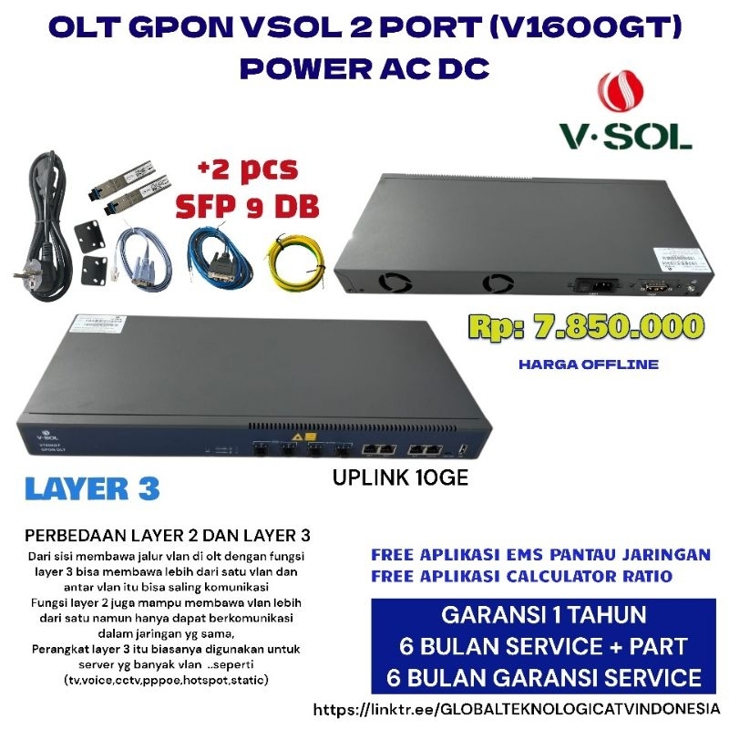 OLT GPON VSOL 2 PORT, POWER ACDC