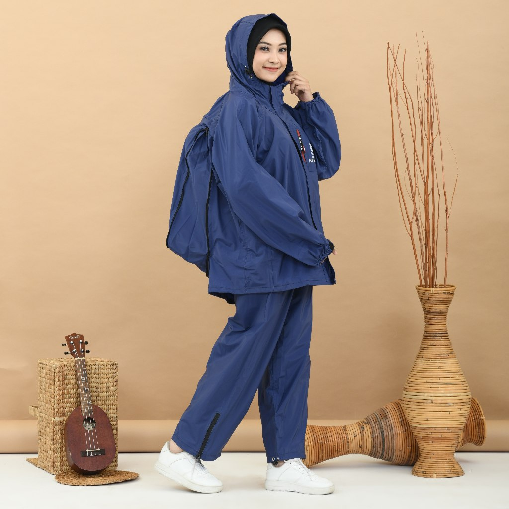 Kevatie Jas Hujan.ID Backpack Series Navy-Jas hujan cover ransel pria/wanita dewasa-Bahan tebal PVC 