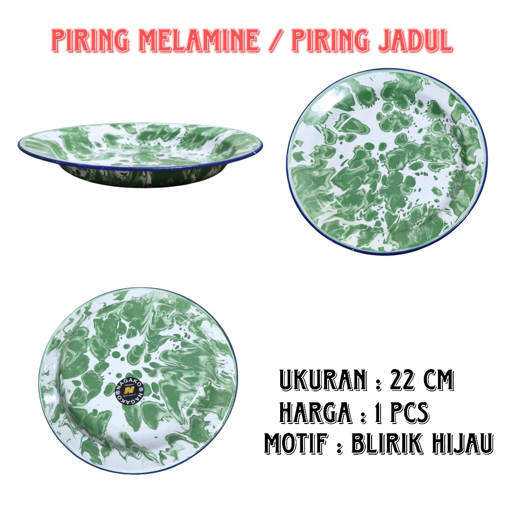 PIRING ENAMEL BLIRIK JADUL PIRING SENG MOTIF BUNGA DIAMETER 22CM