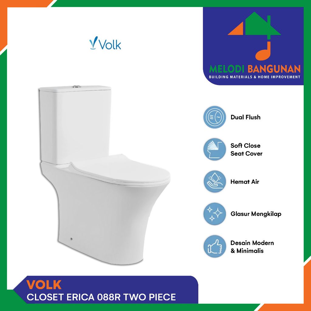 Volk - Closet + Kloset + Toilet Duduk Erica 088R 088 R Two Piece White Complete Set