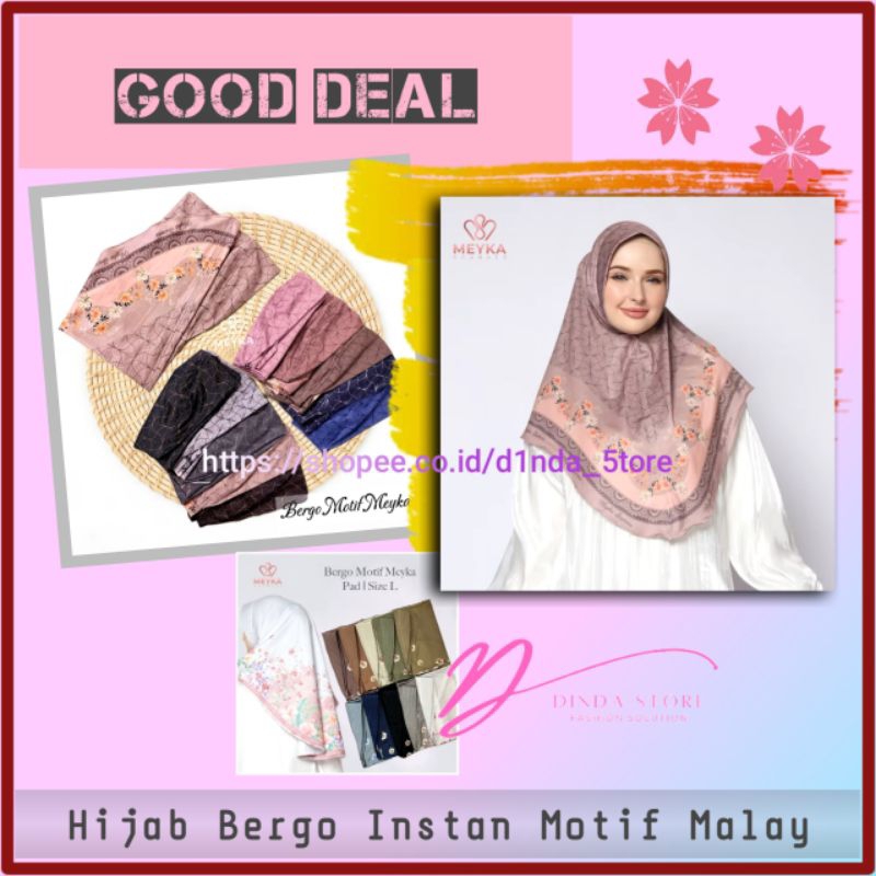 Bergo Instan Motif Printing Malay Non Pad Hijab Instan Jersey Jilbab Busana Muslim Kerudung Fashion 