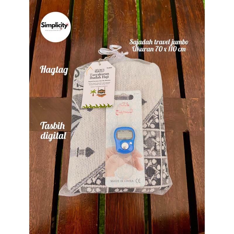 Souvenir Sajadah Jumbo 110x70cm Souvenir Haji Umroh Aqiqah Tahlilan + Tile & Tag (Bisa Custom tag)