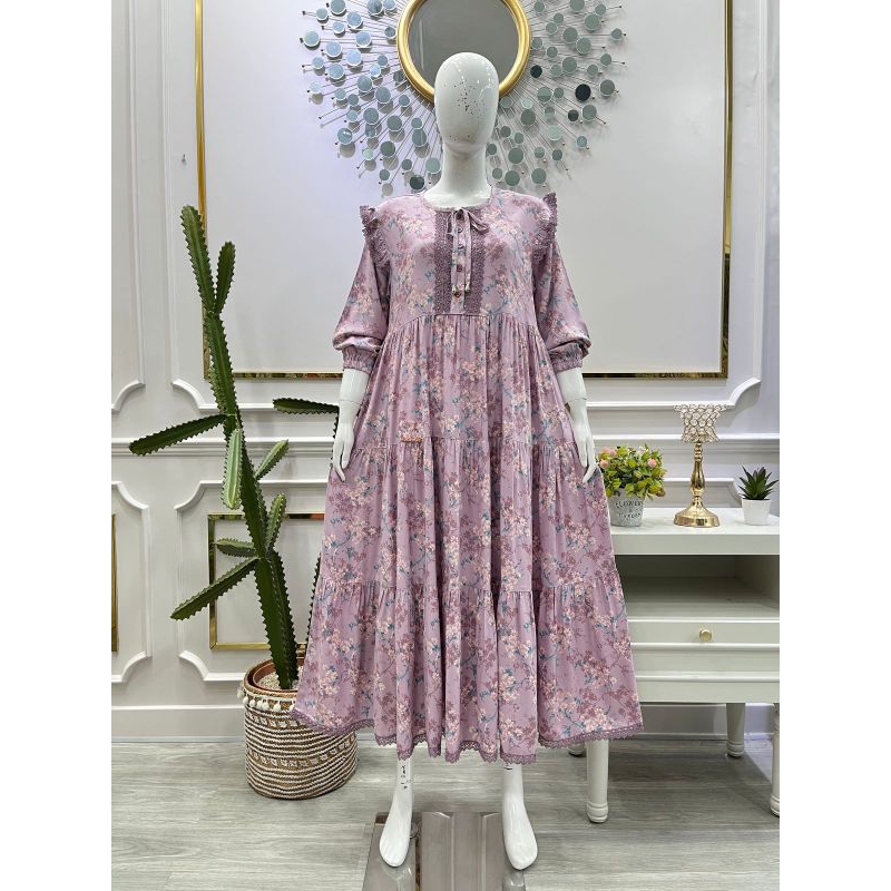 MIDI dress Salvina ys katun viscos armany renda bawah