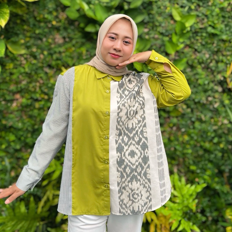 Kemeja wanita kombinasi Tenun