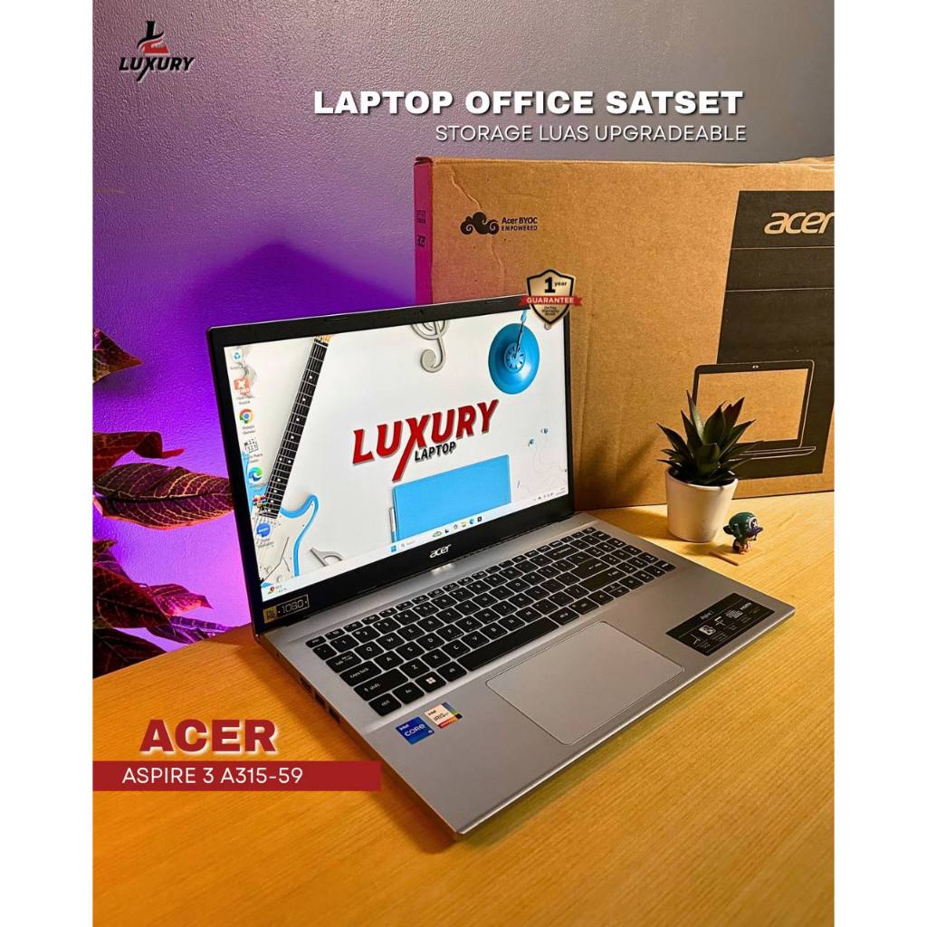 LAPTOP ACER ASPIRE 3 A315-59 SLIM CORE I5 GEN 12 SSD RAM DDR4 3200MHz ERGOLIFT DESAIN SECOND