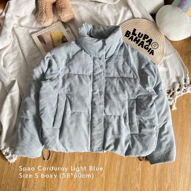 SPAO Light Blue Corduroy Puffer Gelembung Jaket size S Boxy | 100% Original