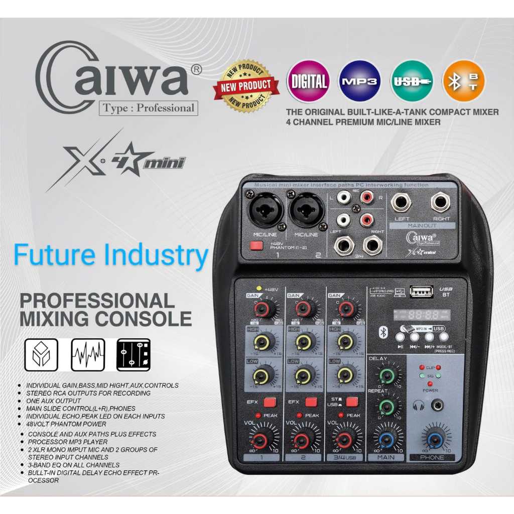 Mixer CAIWA X-4 Mini 4 Channel Mixer Audio Professional Fitur Lengkap