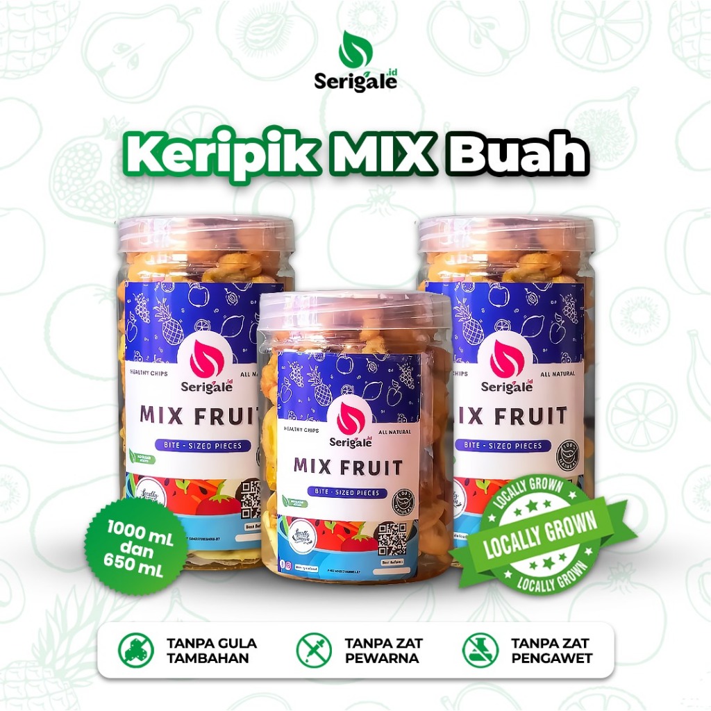 

Serigale Keripik Buah Mix, Kemasan 1000 ML, Rambak Pisang Apel Nangka Nanas Pepaya, Sehat Premium