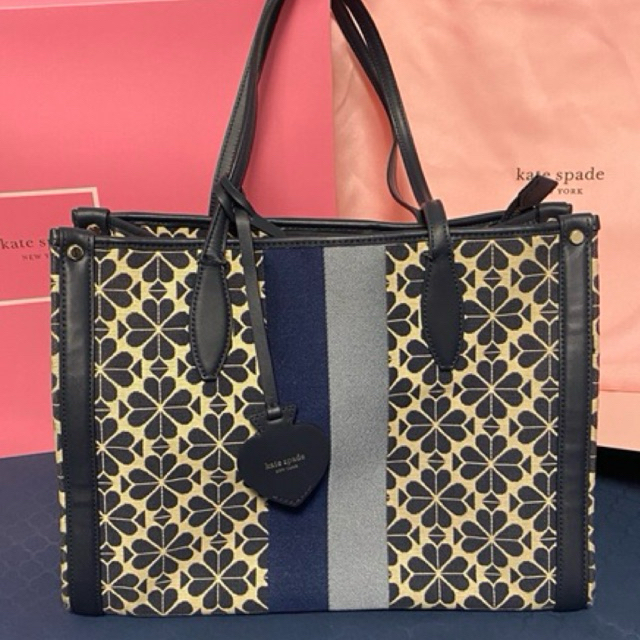 Kate Spade - Spade Flower Jacquard Stripe Market Medium Tote Blue Multi
