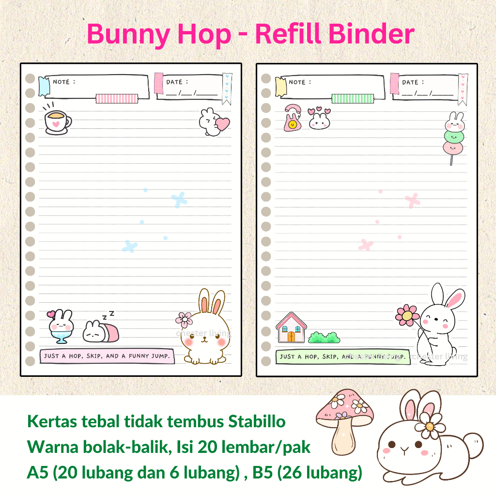 

Bunny Hop - Loose leaf A5 B5 | Isi Kertas File Refill Map Binder | Notes Notebook Memo Buku Tulis