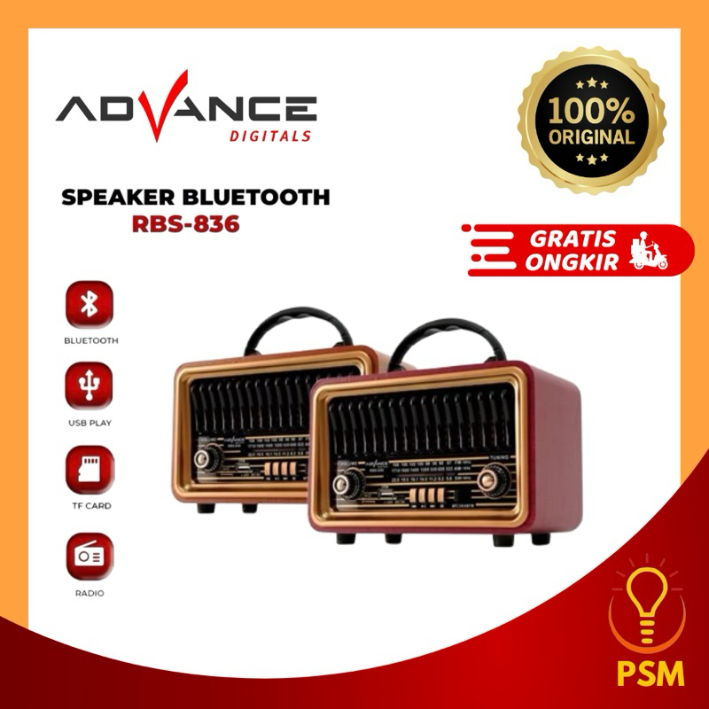ADVANCE RBS-836 SPEAKER RADIO KLASIK VINTAGE BLUETOOTH FM/AM/SW