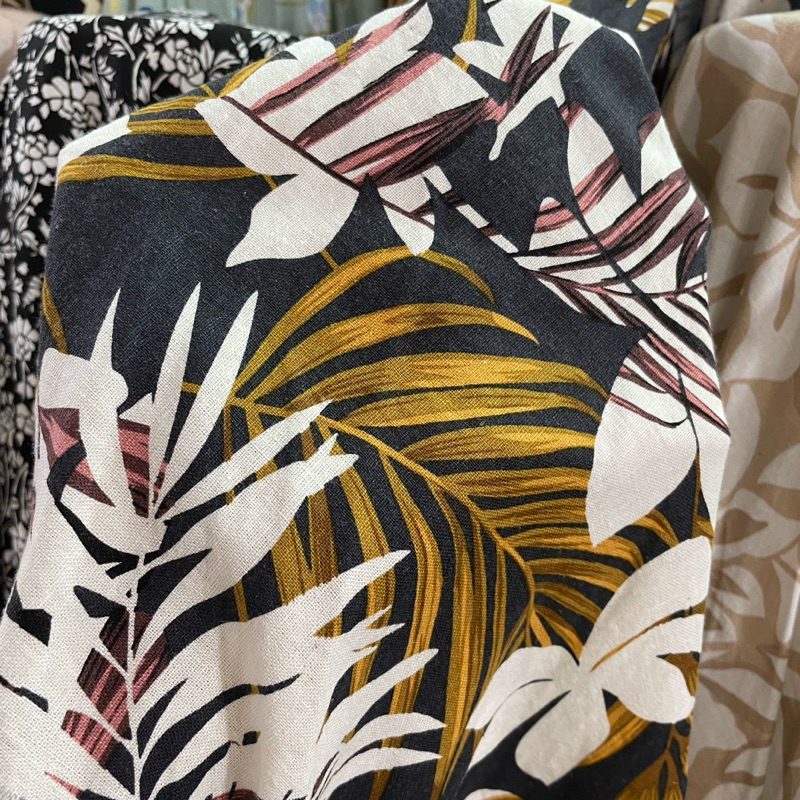 kain katun linen - kain katun linen motif bung impor - kain katun linen style branded - kain katun l