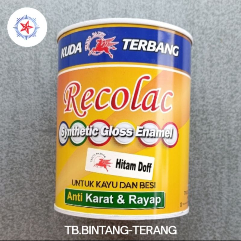 Recolac Hitam Doff 0.8 Liter Kuda Terbang Cat Minyak Besi Kayu Anti Karat Anti Rayap