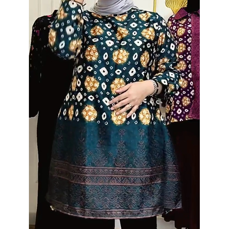tunik jumputan lukis emas