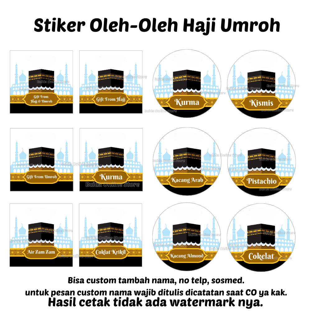 

Sticker Stiker Gift From Hajj Umroh Label hangtag Kemasan oleh-oleh Haji souvenir hampers parcel hang tag hadiah bingkisan tasyakuran kurma cokelat air zam zam kacang arab almond pistachio kismis Packaging Toples plastik cup mika box thinwall botol