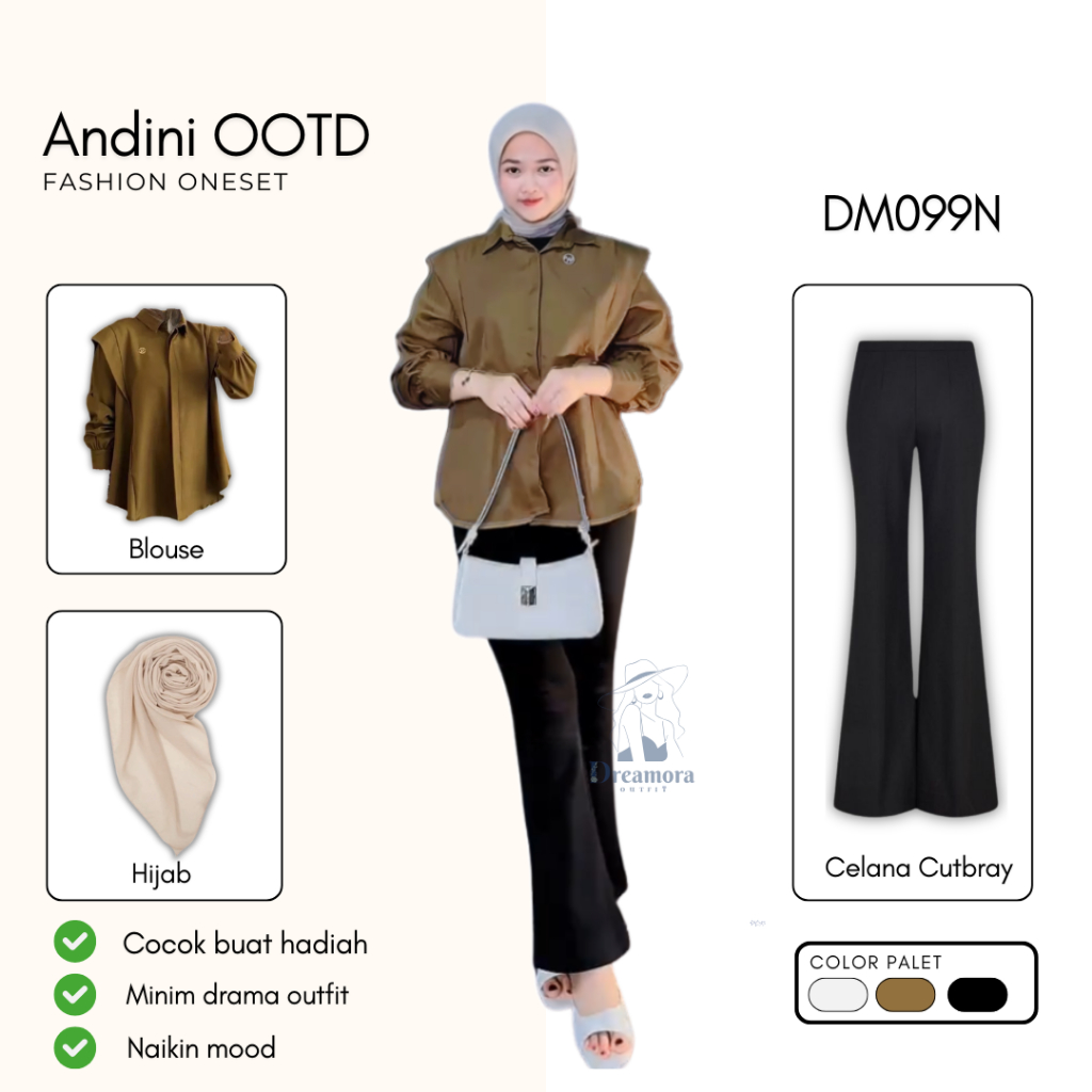 One set Setelan Wanita Hijab OOTD Kekinian terbaru Outfit Lebaran OOTD Hijab Korean Style DM099N