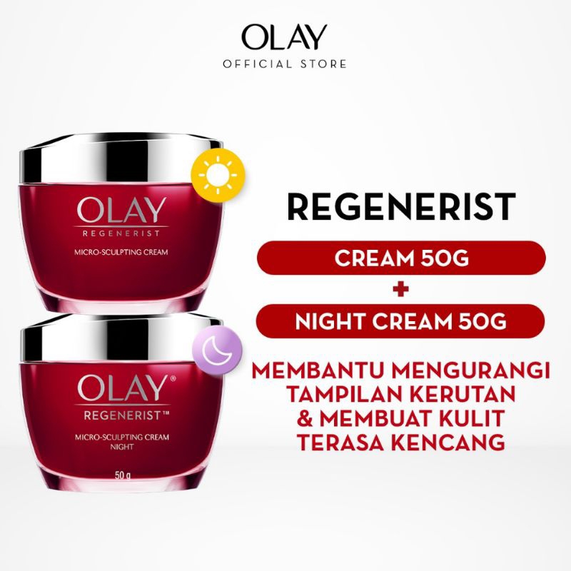 OLAY REGENERIST MICRO SCULPTING CREAM DAY N NIGHT BUNDLE 50G...Paket Olay regenerist cream siang dan