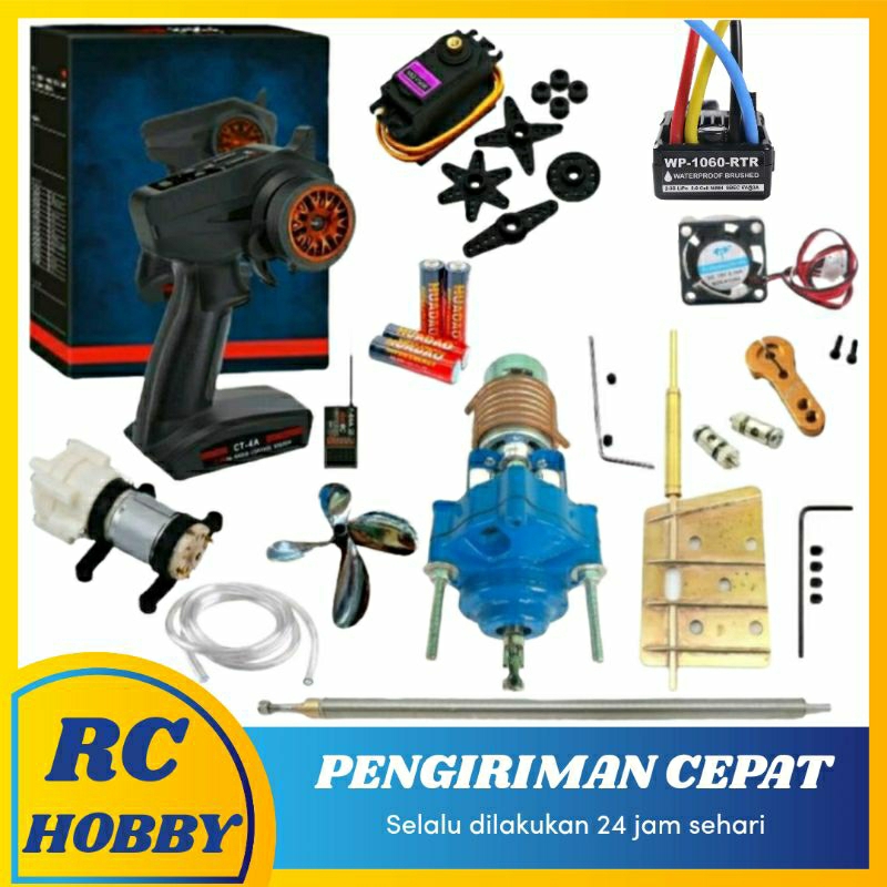 Elektrik Rc Boat Komponen Berkualitas Double Gearbox Rasio Tegangan 12Volt Full Komplit