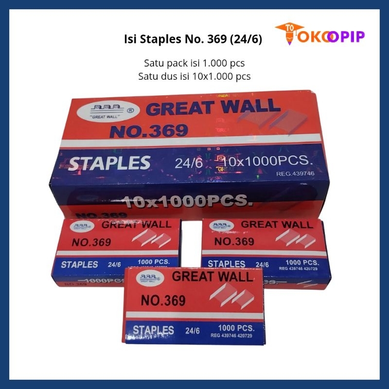 

Isi Stapler Staples Great Wall No. 369 (24/6) per Dus (Isi 10x1.000 pcs)