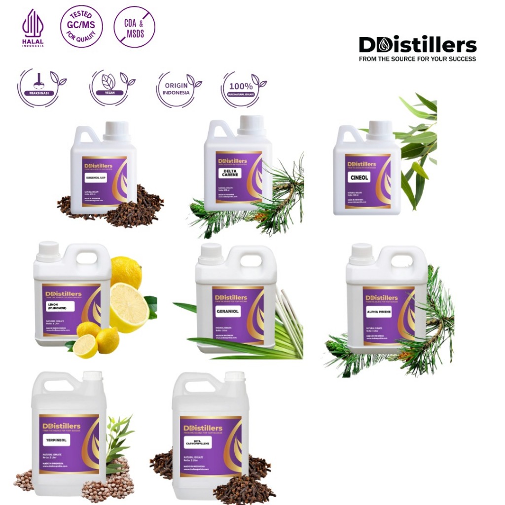 DDISTILLERS Natural Isolate Oil Alpha Pinene, Beta Caryophyllene, Clove Terpene, Delta carene, D'lim