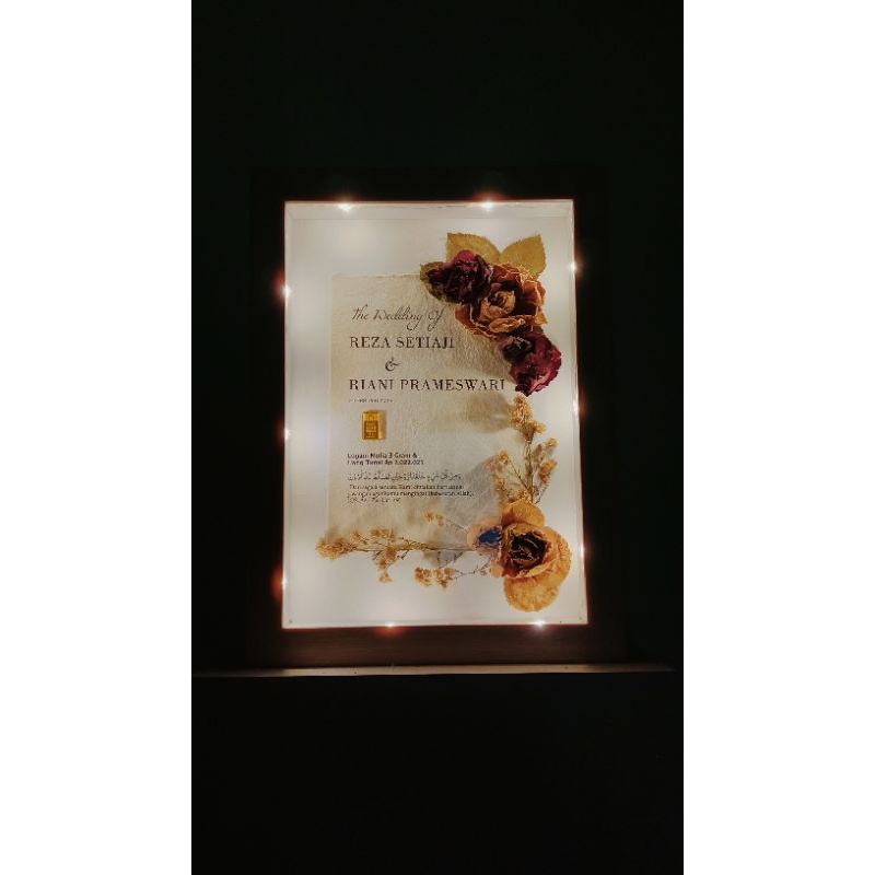 Mahar Pernikahan Rustic Dried Flower/Mahar Pernikahan 3D/Mahar LED/Bingkai Mahar