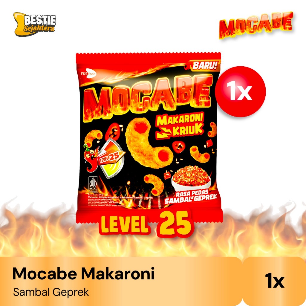 

Snack Macaroni Pedas - Mocabe Sambal Geprek - Small Pack - 1 pcs - 24 Gr