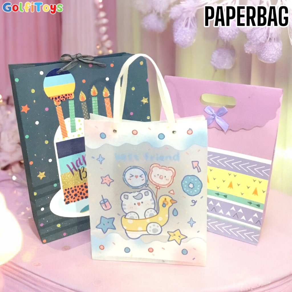 

Paper Bag Kado Bungkus Kado Untuk Ulang Tahun 3 Ukuran Gambar Karakter Transparan Happy Birthday Model Pita