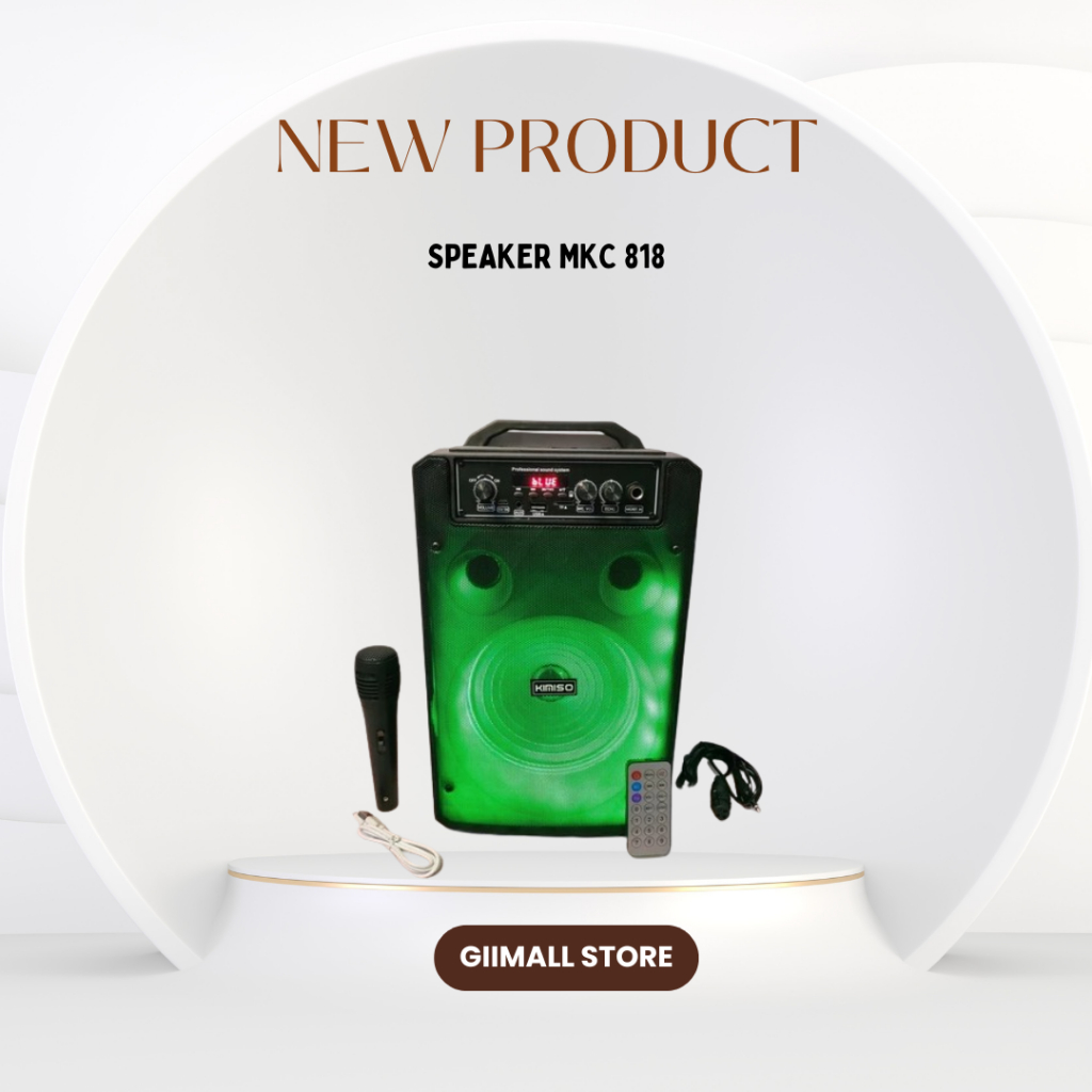 MKC KIMISO Speaker Bluetooth Bass 8.8 Inch Karaoke Speaker Bluetooth Portable MKC 818 8.8 Inch Free 
