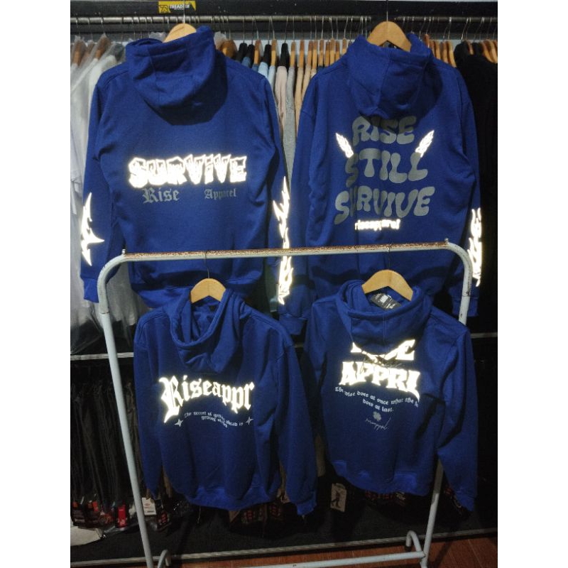Hoodie Reflective Rise Apparel | Hoodie Reflective Biru Benhur | Hoodie Distro | Hoodie Menyala | Ho