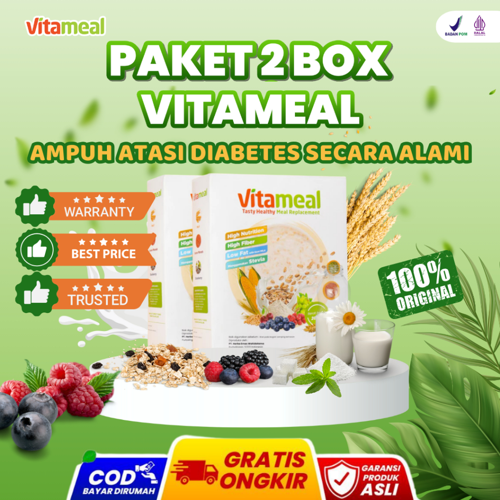 

[DIJAMIN] VITAMEAL PAKET 2 BOX vitameal sereal sehat bergizi ampuh atasi diabetes secara alami membantu menurunkan gula darah tinggi cocok untuk penderita diabetes menjaga energi dan kesehatan tubuh suplemen herbal alami enak praktis dan mudah disajikan