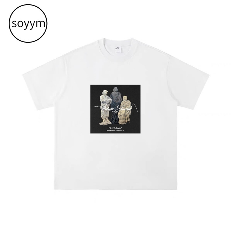 soyym T-Shirt Agen Pembelian Korea, Kapas Murni Longgar Pria dan Seni Patung Wanita