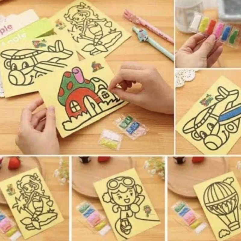 #Mainan Mewarnai Pasir / Mainan bergambar lukis pasir warna warni