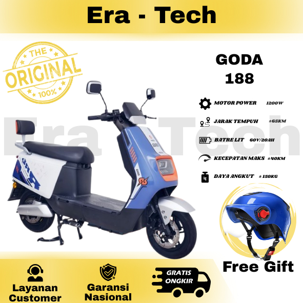 GODA 188 Max Arthur Motor Listrik - RRQ Blue White, Reguler GARANSI RESMI 1 TAHUN DINAMO 1000 WATT