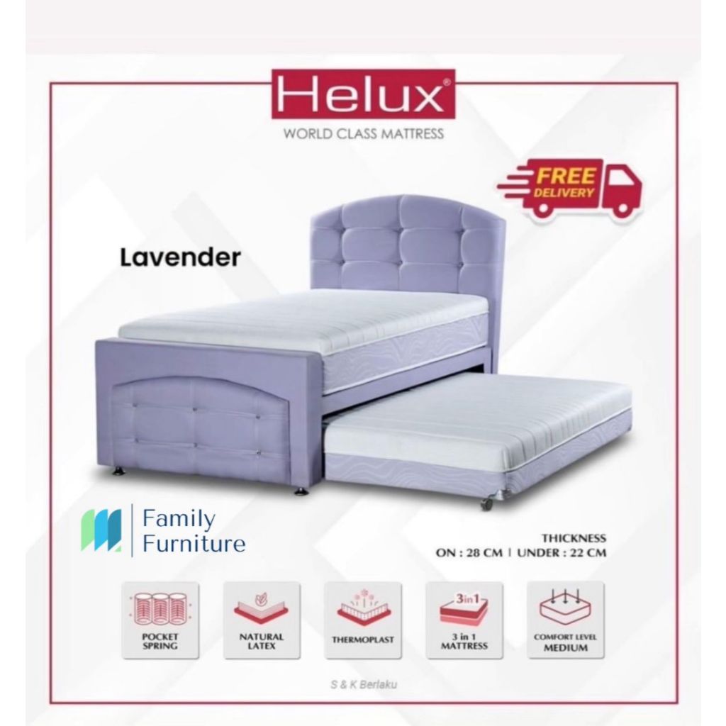 Bed Dorong Helux Type Lavender - Fullset Ori 2 in 1