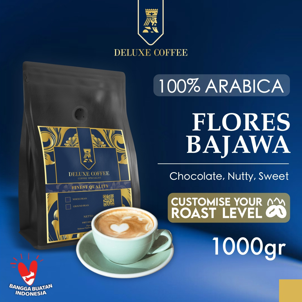 

Deluxe Coffee Biji Kopi Arabika Flores Bajawa 100% Arabica Whole Bean Coffee Custom Roast Level - 1000 gr