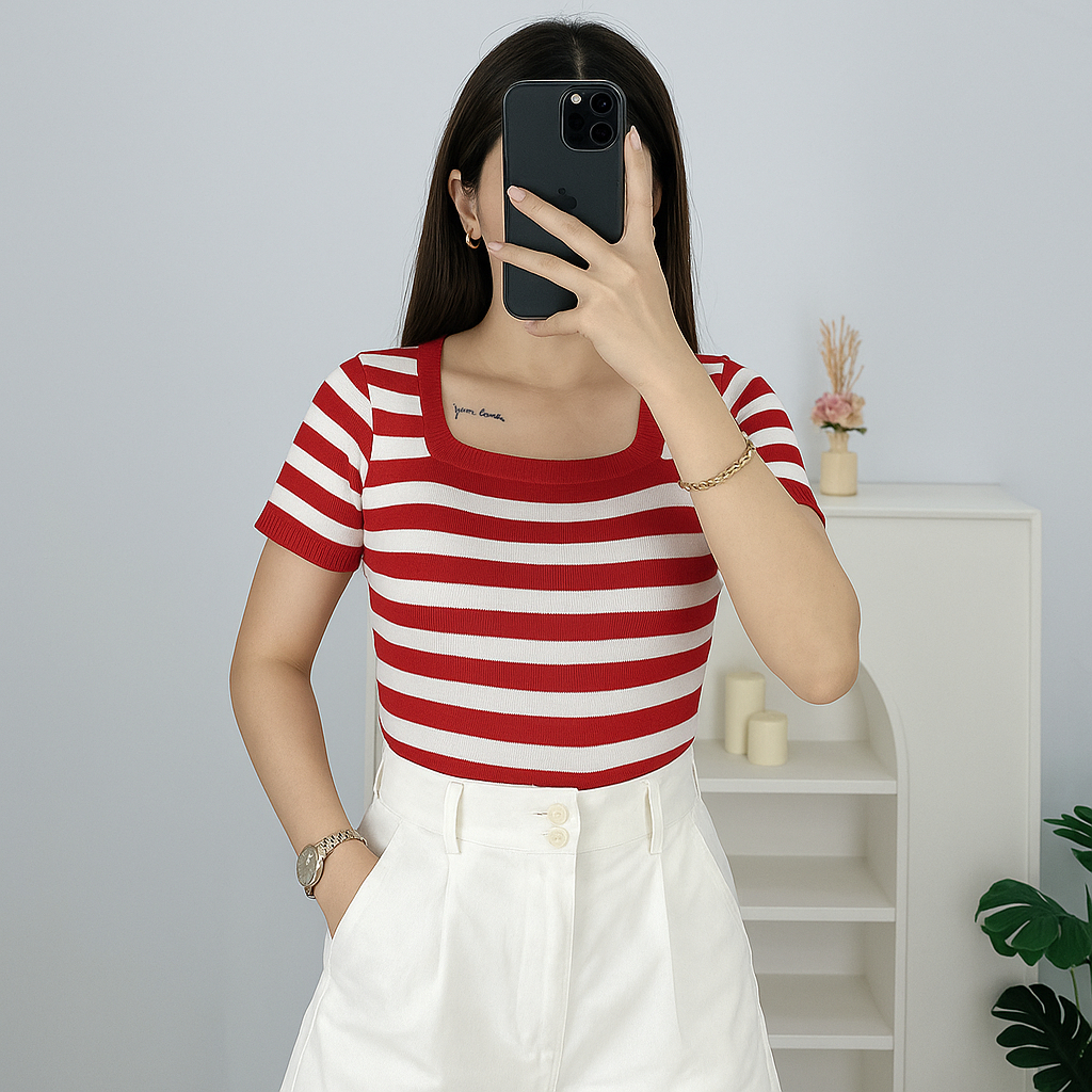 baju rajut atasan wanita terbaru salur besar wanita Import tebal lengan pendek