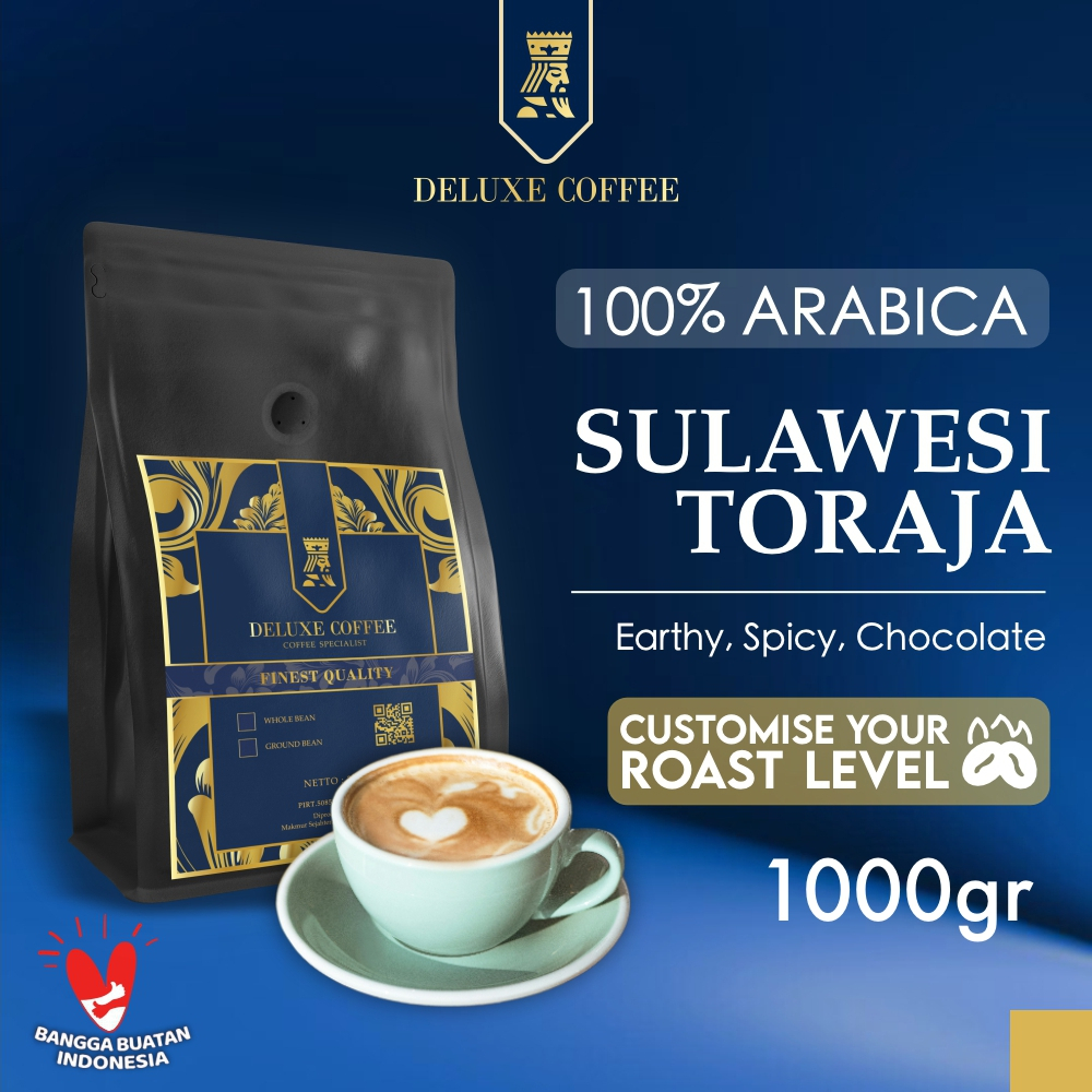 

Deluxe Coffee Biji Kopi Arabika Sulawesi Toraja 100% Arabica Whole Bean Specialty Coffee - 1000 gr