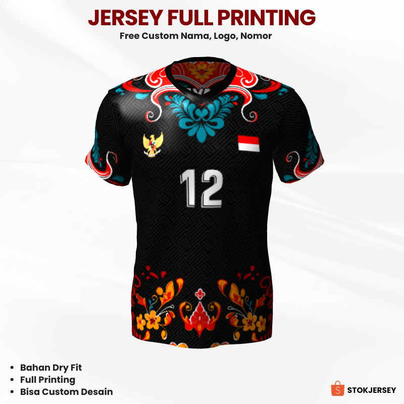 Kaos Jersey Baju Badminton Bulutangkis Olahraga Voli Futsal Lari - Jersey Volly Hitam Merah Kuning T