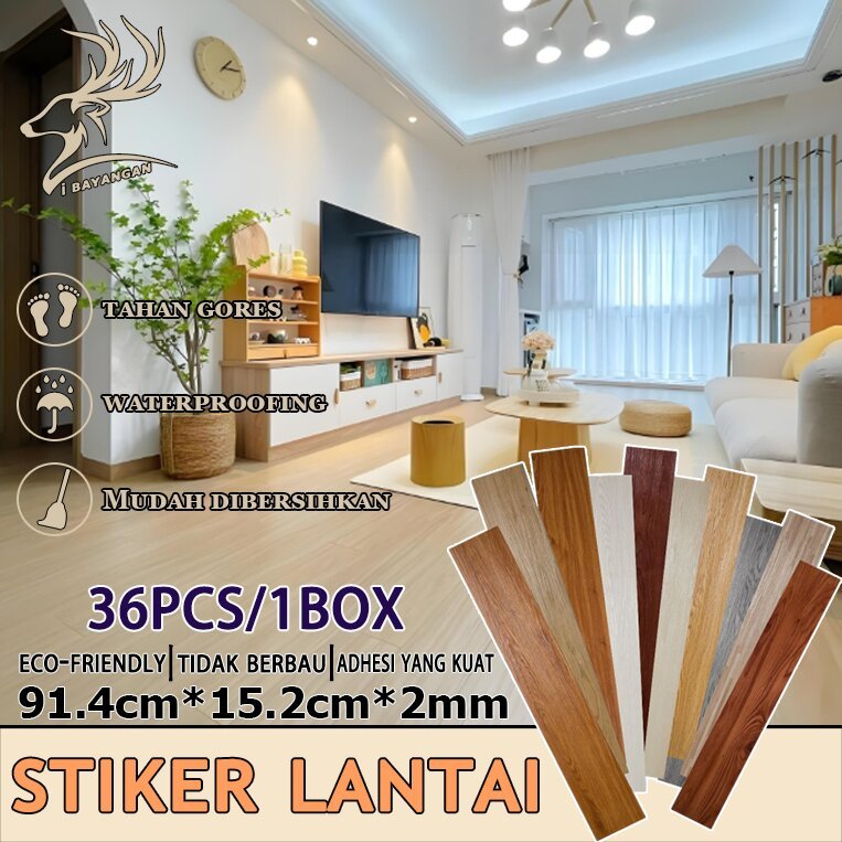 (1box 36 Pcs) Lantai Vinyl Stiker lantai kayu Floor Vinyl Lantai Stiker Stiker tahan air parket lant