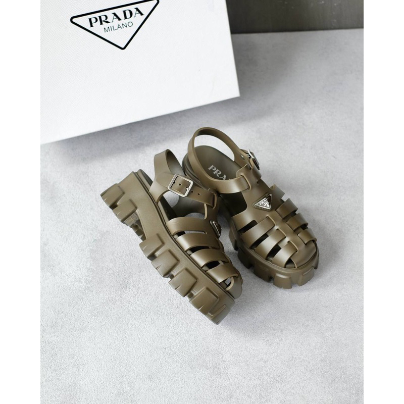 READY  Prada Foam Rubber Monolith Sandals in Military Green