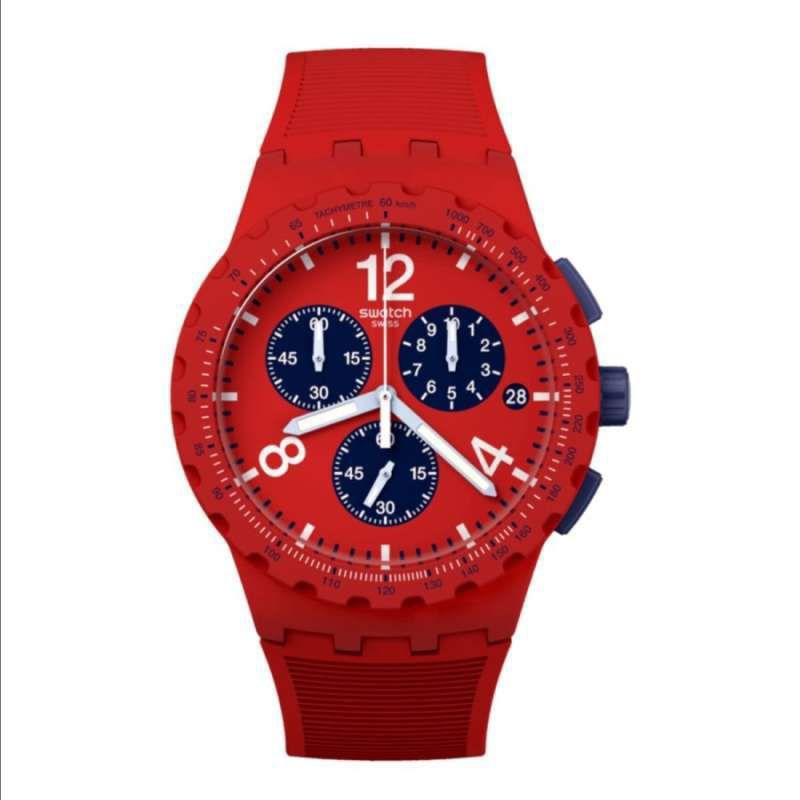 SWATCH SUSR407 PRIMARILY RED Jam Tangan Pria Analog Chronograph Original Garansi