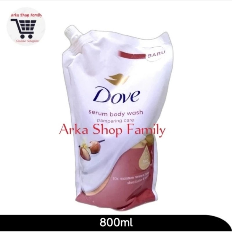 DOVE Serum Body Wash Pampering Care Moisture Shea Butter & Vanilla 800ml Sabun Mandi Cair Pouch Refi