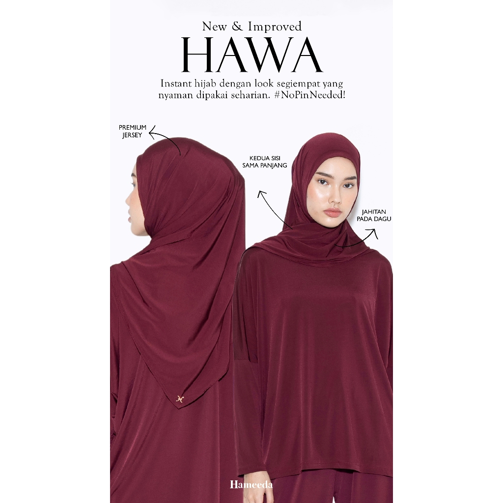 MURAH Hameeda - HAWA Instant Square Hijab Instan Segitiga Jersey