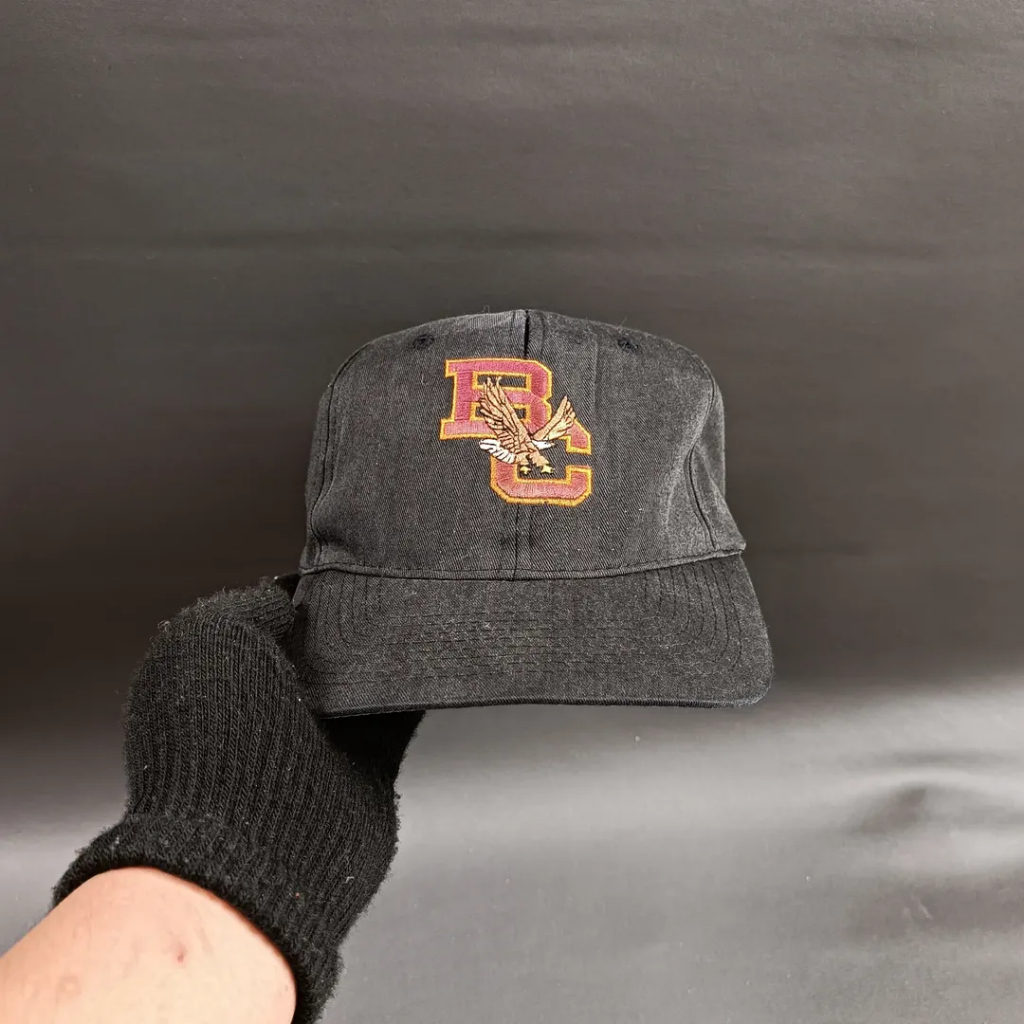 Topi Snapback Vintage Unisex Pria Wanita BOSTON Washed Hitam