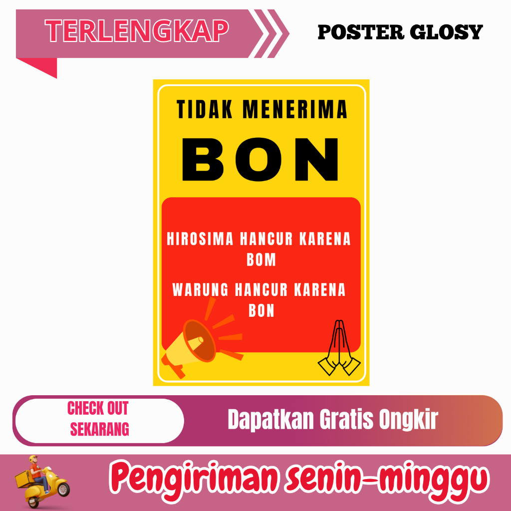 STIKER/POSTER TIDAK MENERIMA BON/HUTANG UNTUK WARUNG