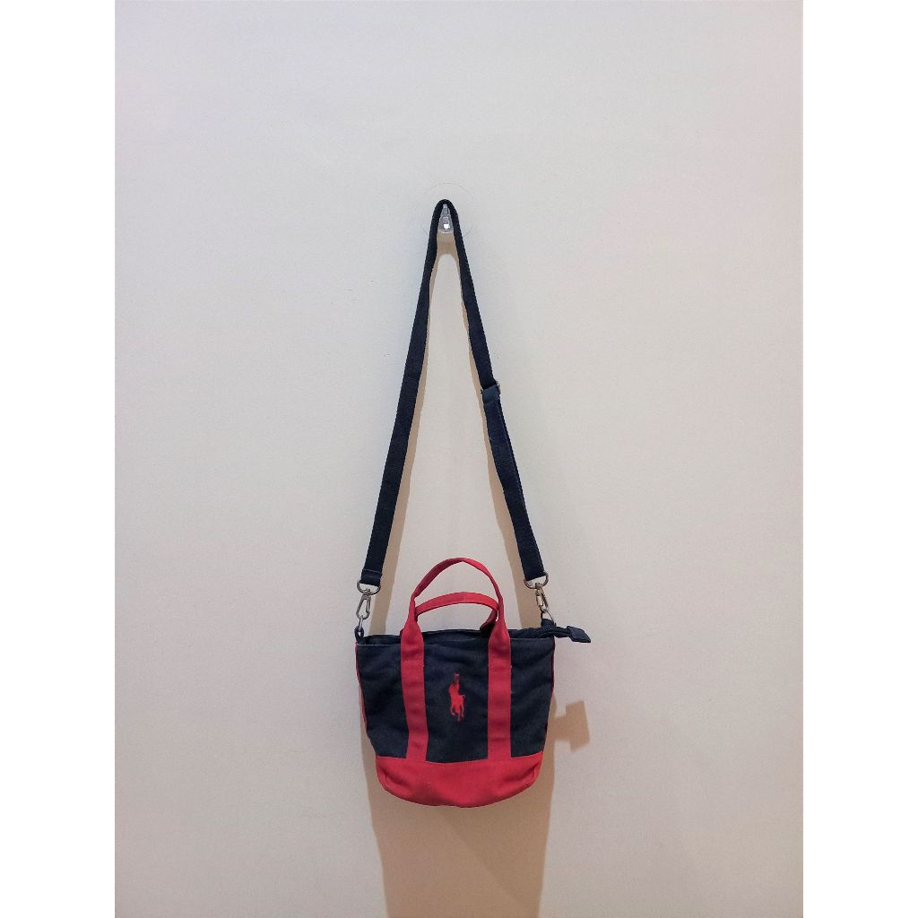 Tas Selempang Mini Polo Ralph Lauren Canvas Tote Mini Bag Navy Red