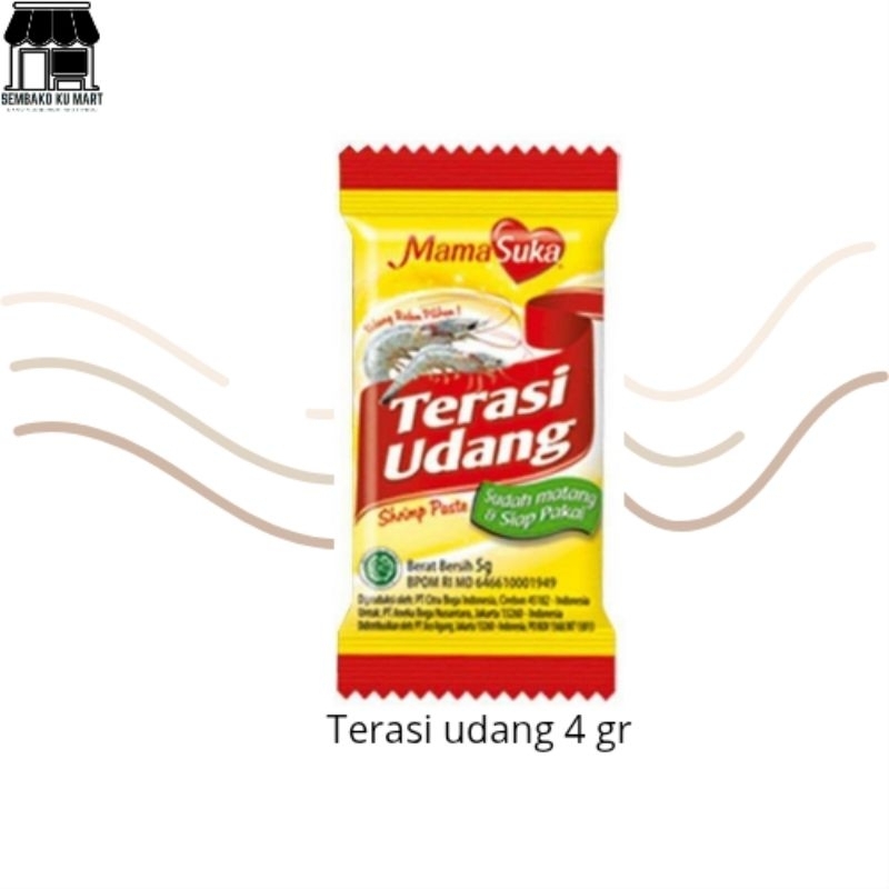 

Terasi Udang Mamasuka 4g,harga 5800 dapat 1 bungkus isi 20pcs