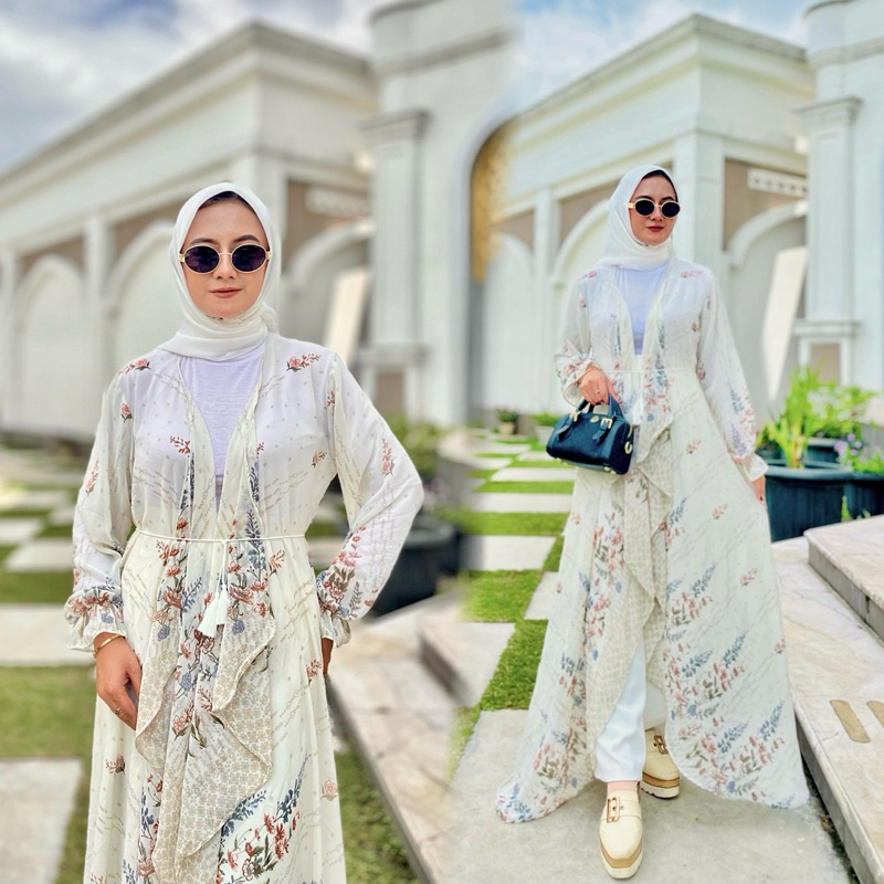 PROMO / BAHAN PREMIUM / Long Outer Cardigan Wanita Ceruty Motif Remaja Dewasa Kekinian free ikat