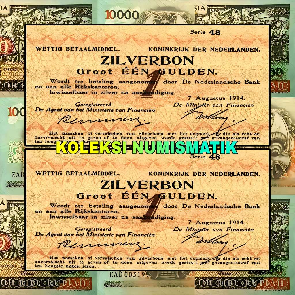 SOUVENIR VOUCHER KERTAS KUNO BELANDA 1 GULDEN 1914