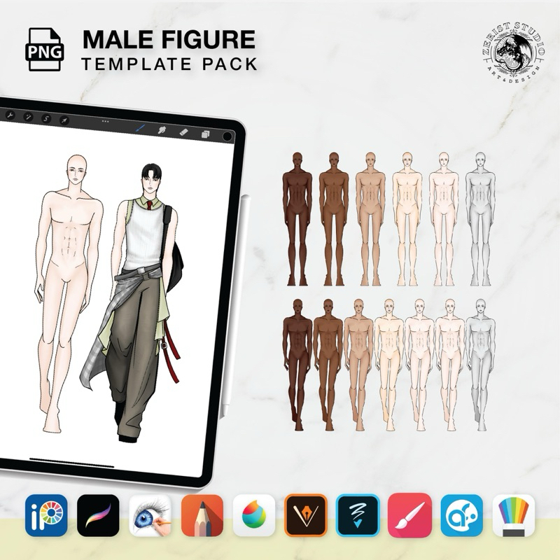 

Template / Croquis Male Pria Figure Elektronik untuk Fashion Illustration - original dari Zerist Studio